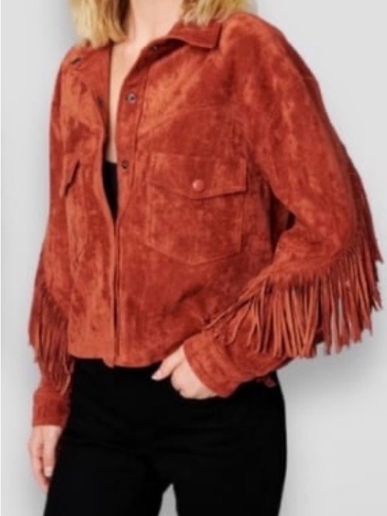 Blank NYC Jackets & Blazers - BLANKNYC Faux Suede Fringe Western Shacket M Bounce Back Rust